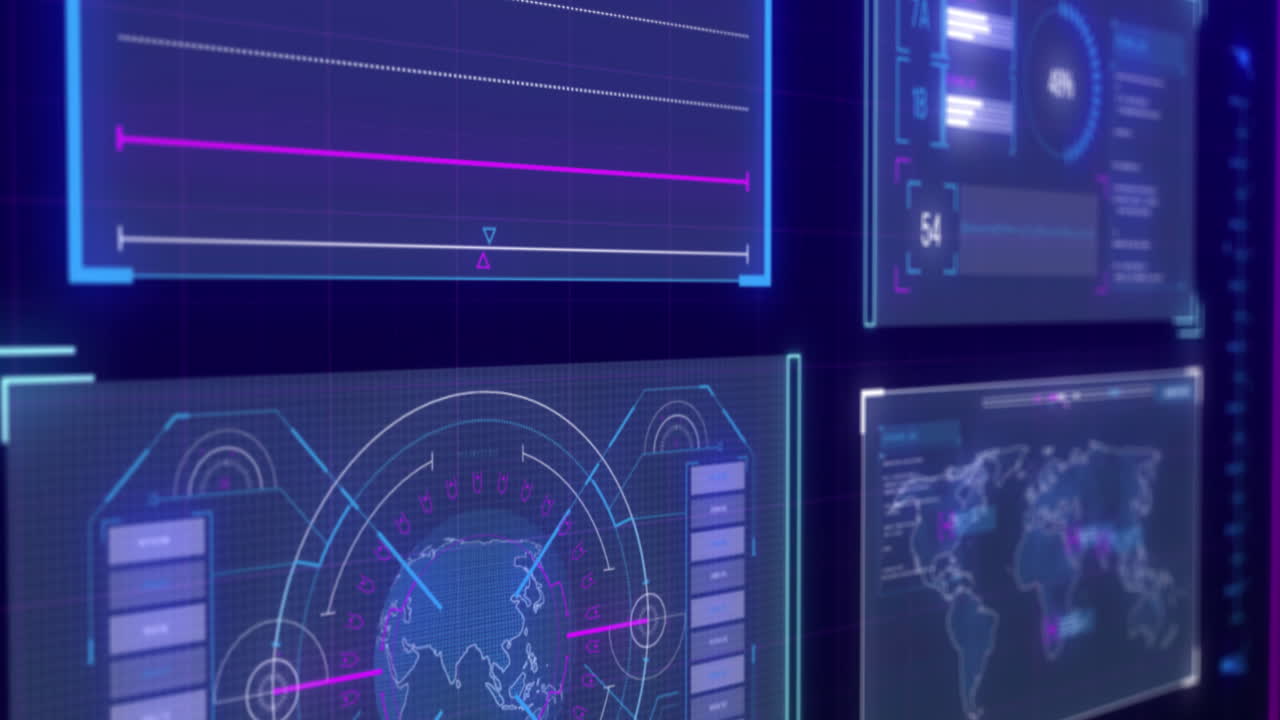 animación digital de la interfaz digital con procesamiento de datos contra un fondo azul