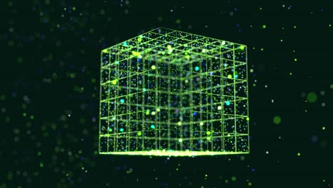 abstract glow green particles form 3d object. cube. vj loop as bg of virtual digital space. particles form holoram shape as concept of big data, network or vr space. sci-fi motion design bg.