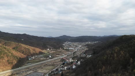 aerial drone nature vista with hills and mountains gangwon province, south korea