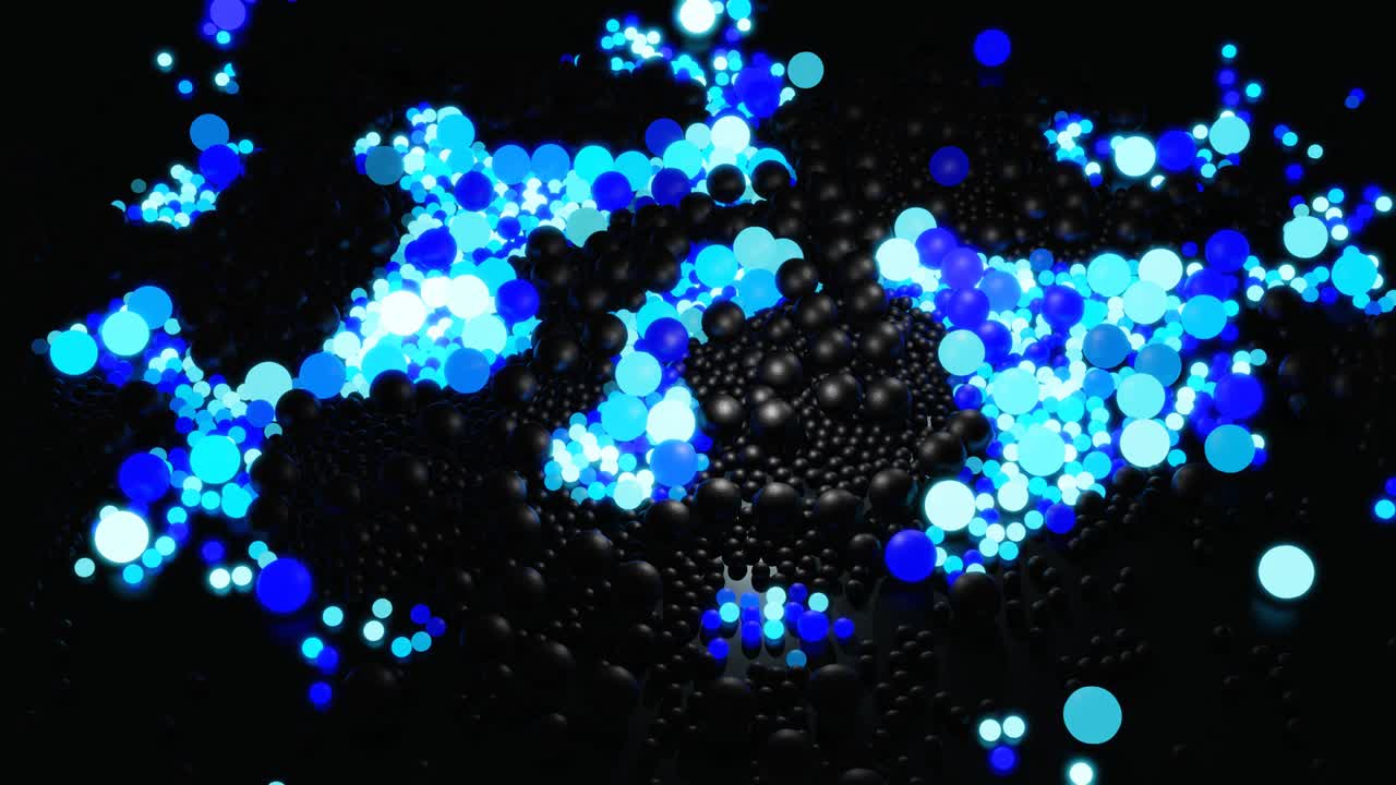 불은 추상적인 크리스마스 꽃받침과 같은 모양을 형성하기 시작합니다. 파란 파도는 크리스마스 가란드와 같은 공을 가로질러 달립니다.