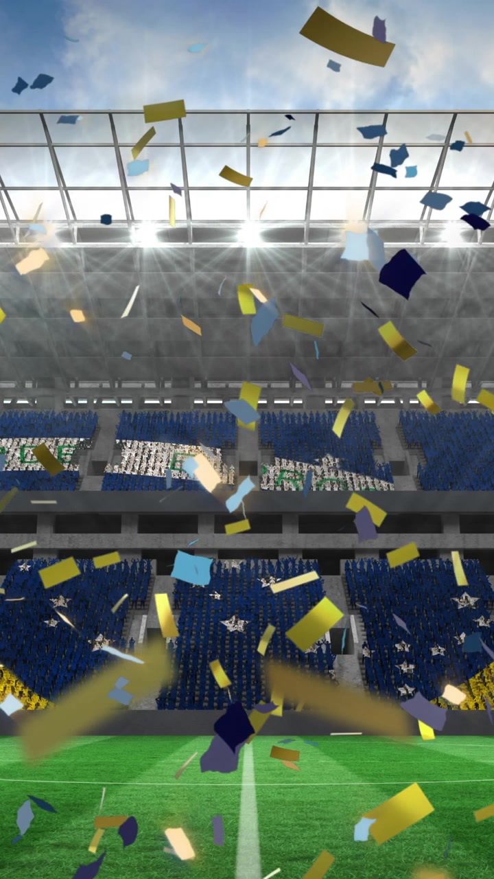 Animazione della bandiera del Brasile su coriandoli in uno stadio