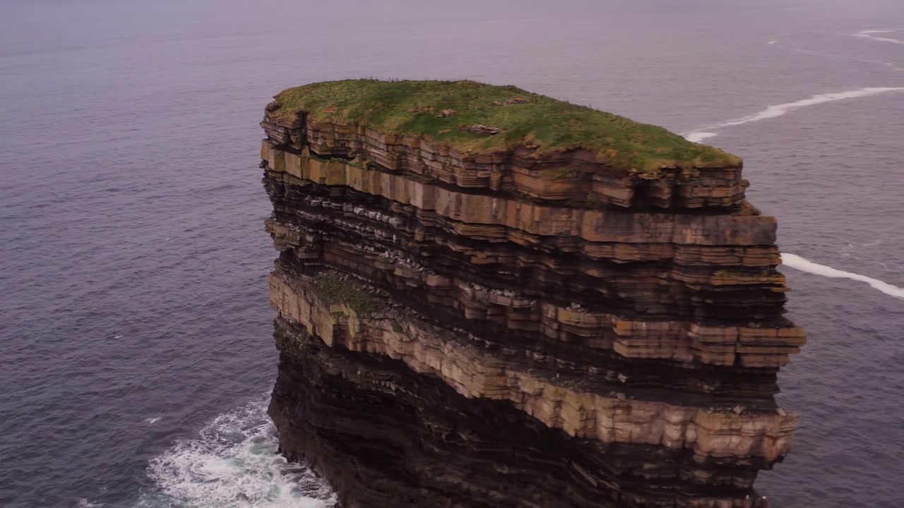 Overhead high angled aerial of the Dun Briste sea stack and coastline from Downpatrick Head Ireland