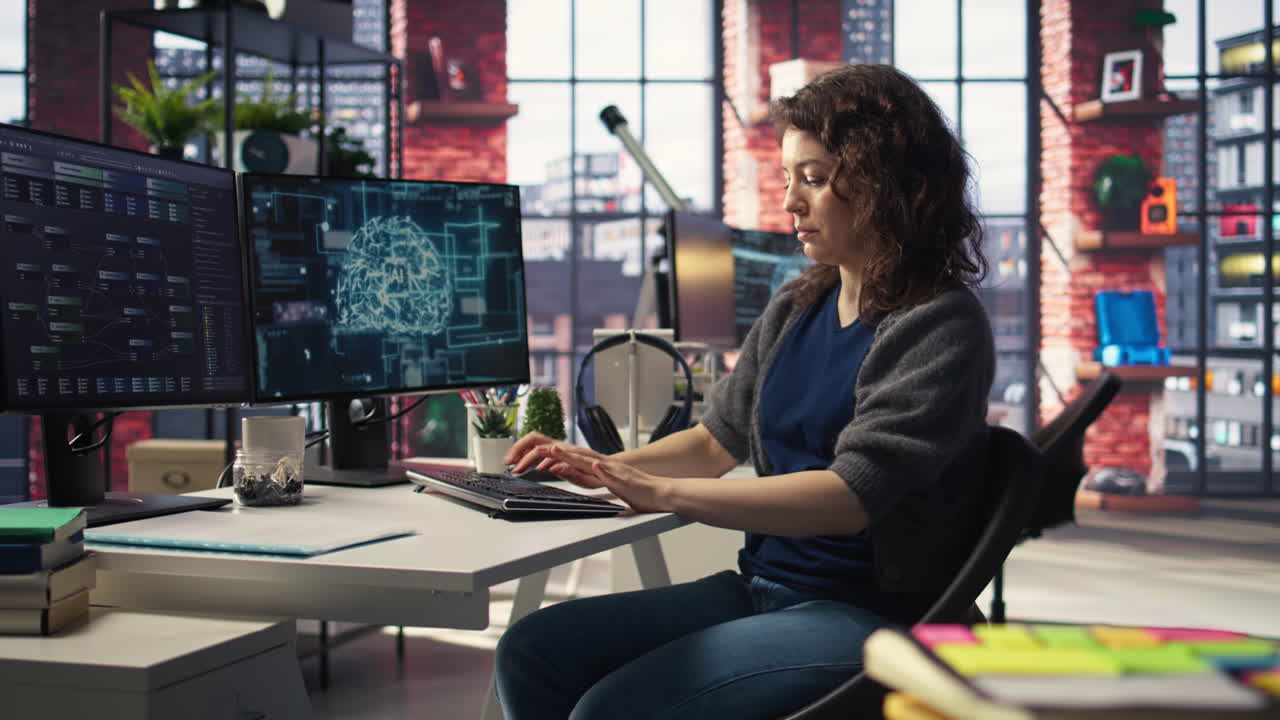 Teleworking developer using computer for artificial intelligence computing