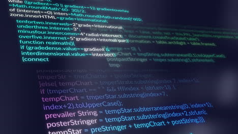 Animation of financial data processing over dark background