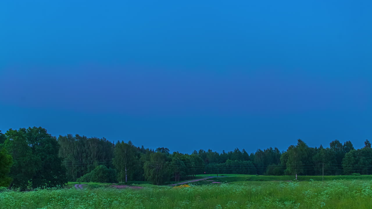 해가 지는 데 다채로운 하늘  ⁇ 에 나무가 있는 초록색  ⁇