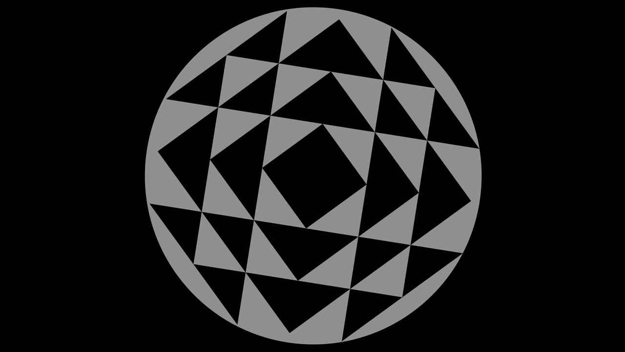 Graphic object in black and white with stroboscopic and hypnotic effect, which rotates clockwise decreasing the size from full screen to disappearing in the center, in 16: 9 video format