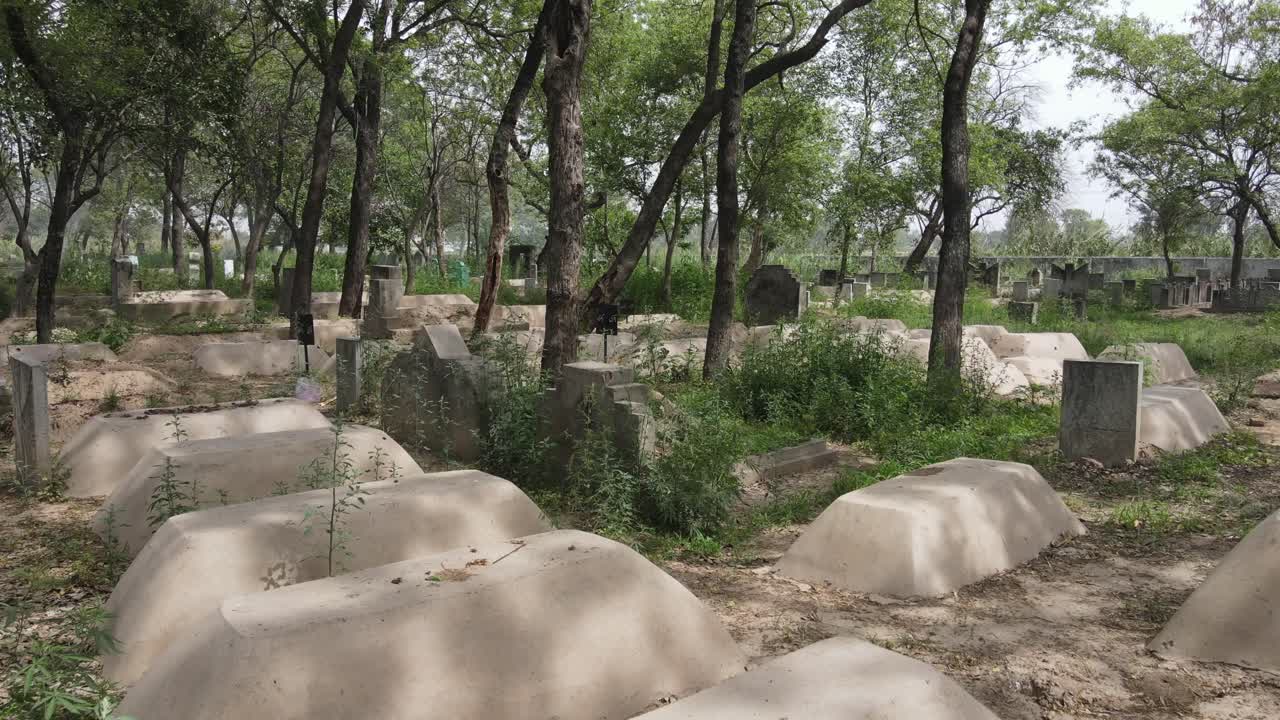Drone camera view of Muslim cemeteries and graves in Pakistan, Muslim Graveyard