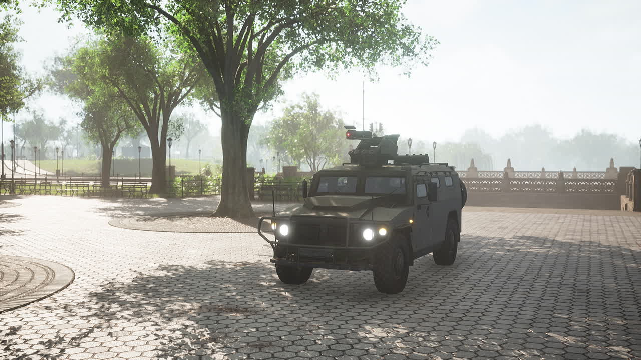 대도시에서 장갑 군사 차량