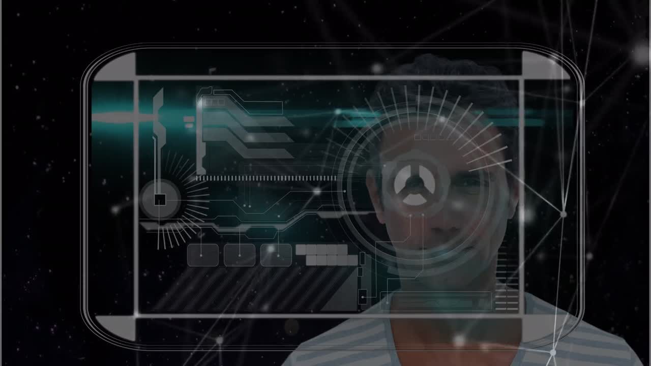 animación de la red de conexiones y escaneo de alcance sobre el hombre caucásico