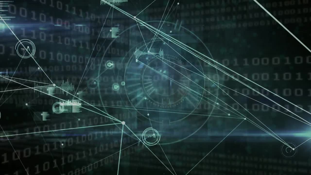 스 스캔을 통해 데이터 처리를 하는 연결 네트워크의 애니메이션