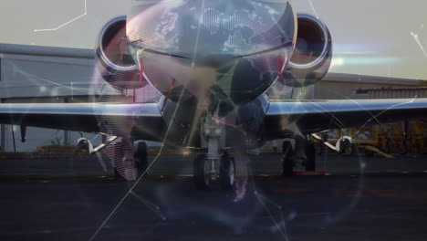 animación del globo de la red de conexiones sobre el avión