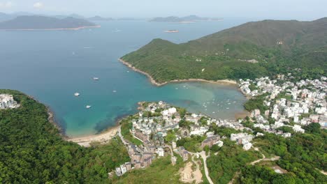 Hong-Kong-Sheung-Sze-Wan-Beach-and-Tai-Hang-Hau-Village,-Aerial-view