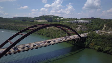 aerial pull back reveal of pennybacker bridge