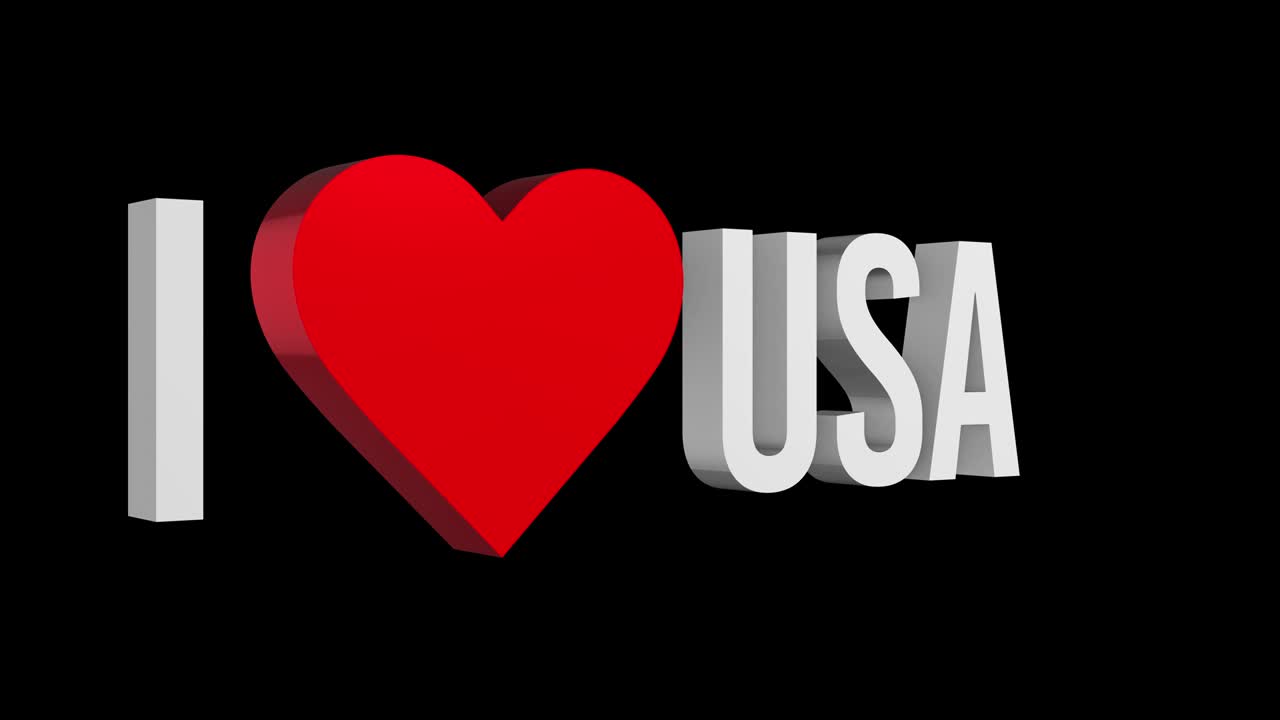 I love USA. Text and heart 3d. Alpha channel