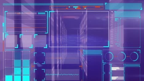 animation of data processing on screens over computer servers