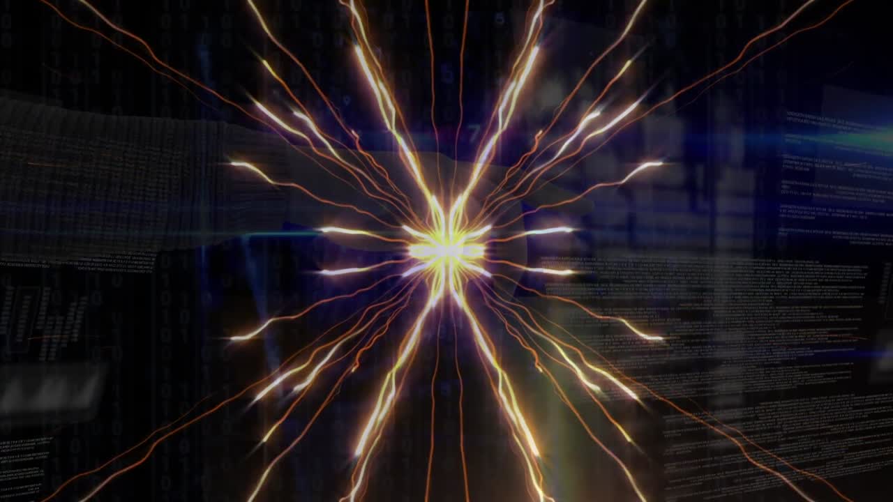 animación de luces brillantes sobre el procesamiento de datos en fondo oscuro