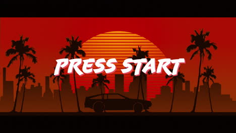 animación del texto de inicio de la prensa sobre el viaje en coche durante el atardecer digital