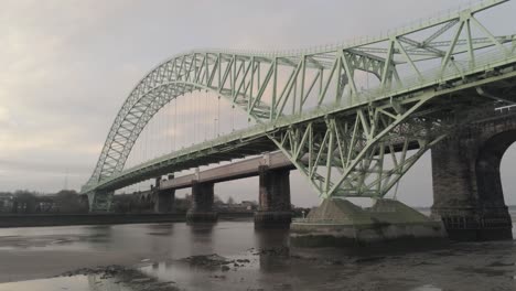 Runcorn-Silver-Jubilee-Bridge-aerial-view-at-sunrise