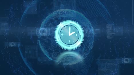 animación del reloj moviéndose sobre las conexiones y el globo en el fondo naval