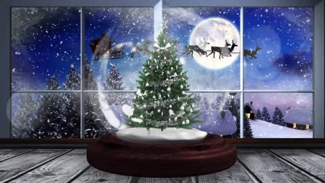 Animation-of-snow-globe-with-christmas-tree