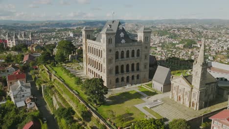 Discover-Rova---historical-kings-palace-in-Antananarivo---capital-of-Madagascar---drone-shot