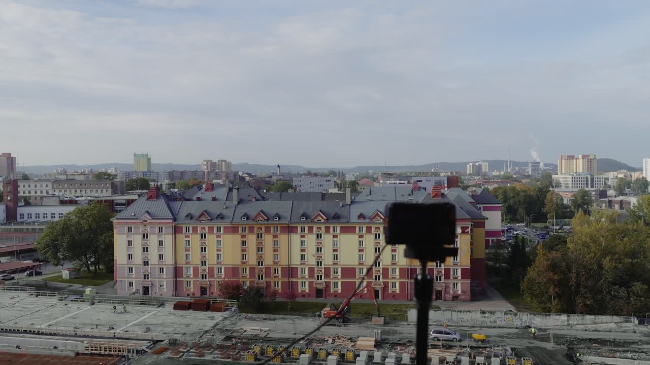 Camera monitor overlooks city construction work progress, Ostrava