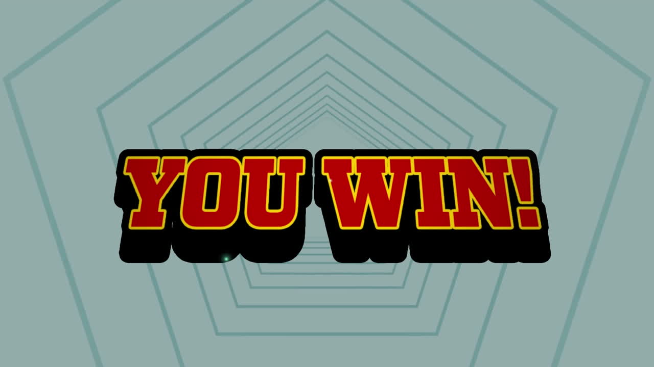 회색 배경에 완벽한 패턴으로 오각형 모양 위에 텍스트 배너를 이기는 애니메이션