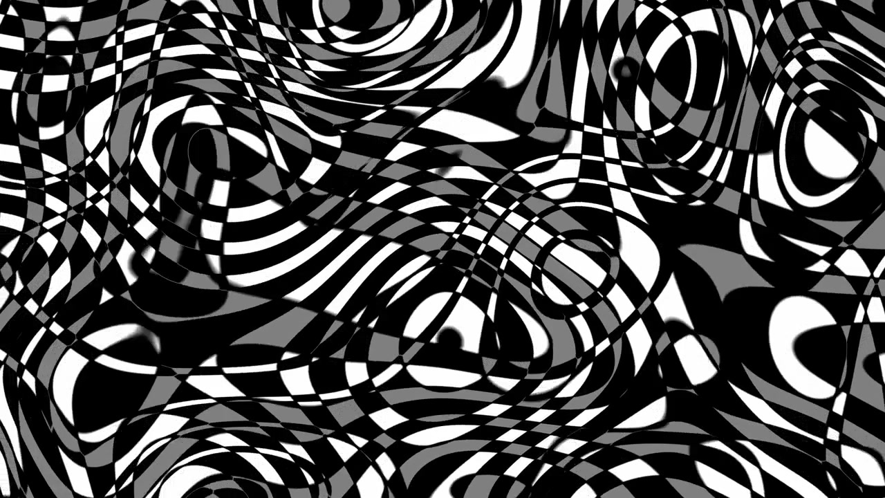 Abstract black and white chaos texture loop with swirling warped patterns