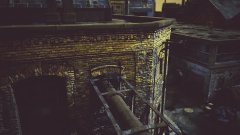 urban landscape with detailed brickwork and industrial elements at dusk