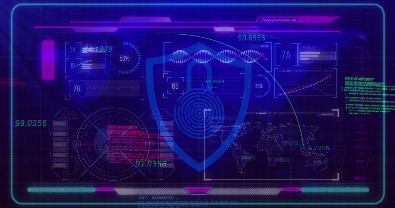 On startup glowing shield and fingerprint icon undergoing scanning, showing security verification