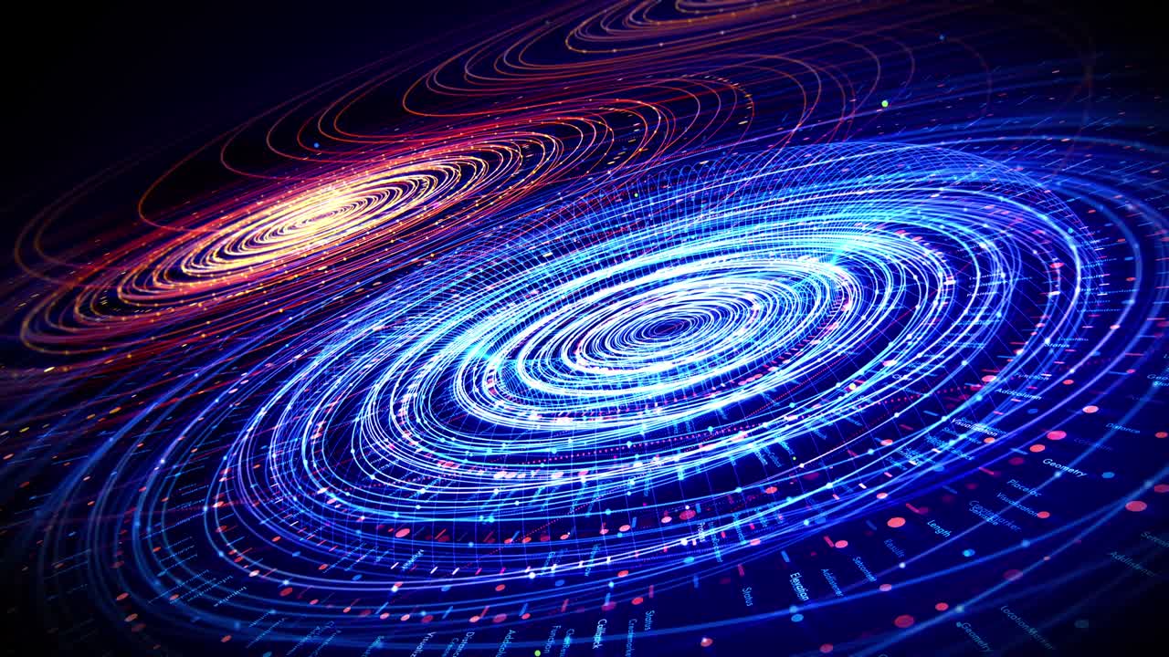 Abstract Digital Background Animation. Colorful Lines Slowly Moving With Particles