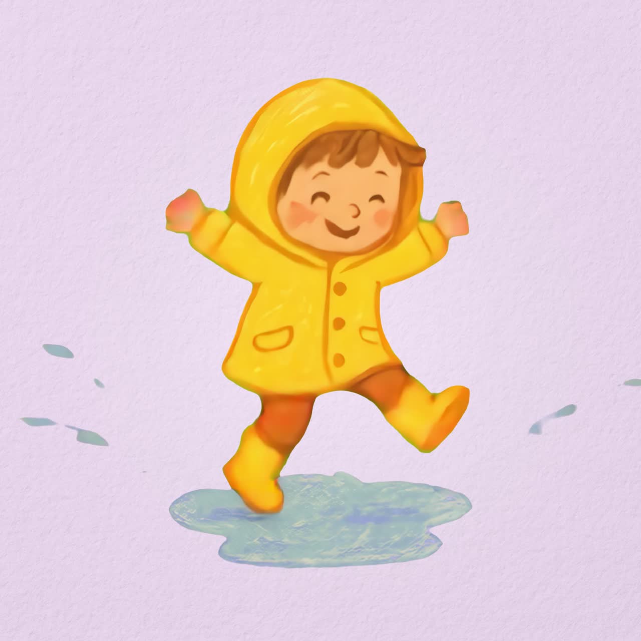 Joyful child splashing puddles animated overlay, transparent 4K video, alpha channel, ProRes 4444