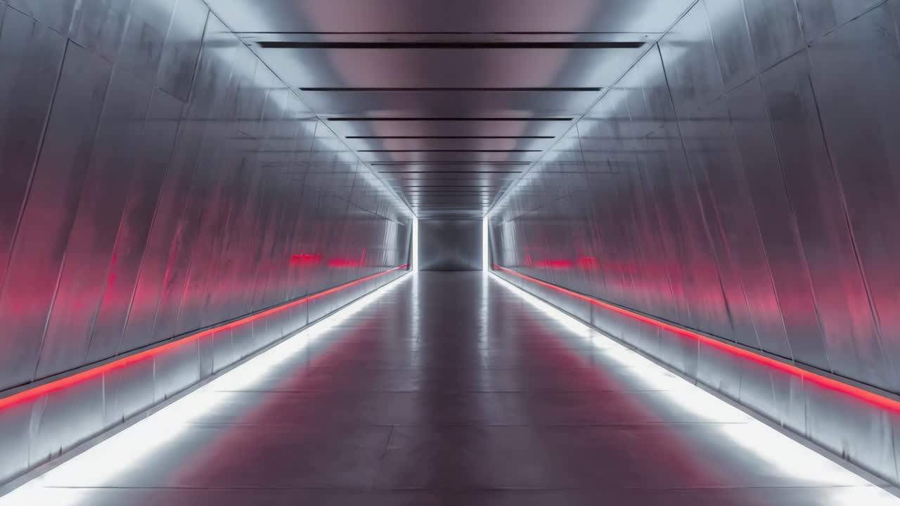 Futuristic Tunnel with Red and White Lights