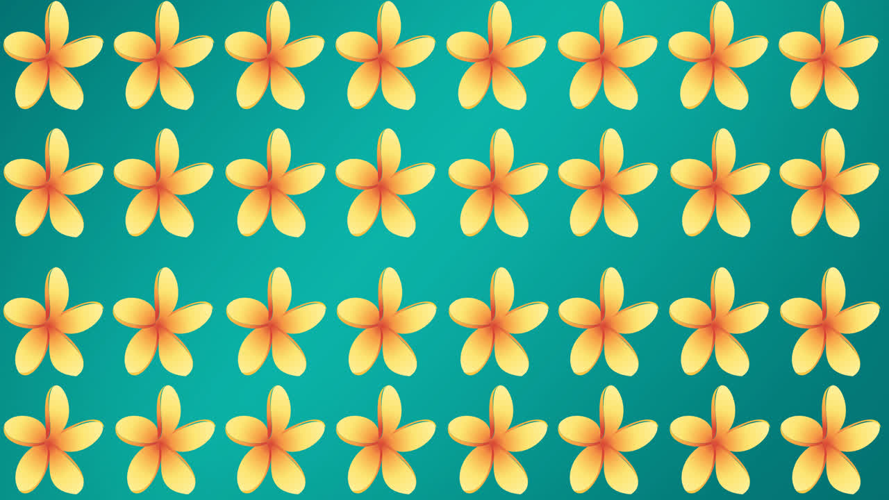 animación de filas de flores amarillas sobre un fondo azul