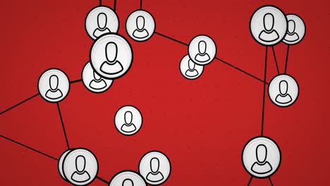 animation of network of connections with people icons on red background