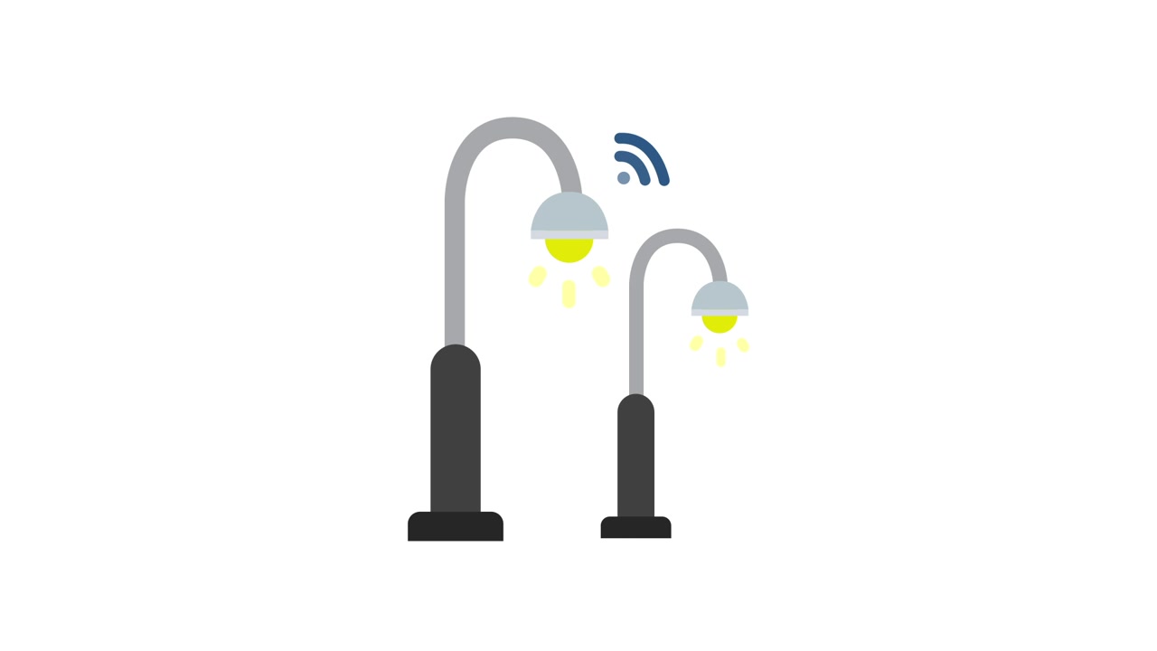 Smart Streetlights with Wi-Fi Signal Icon Animation