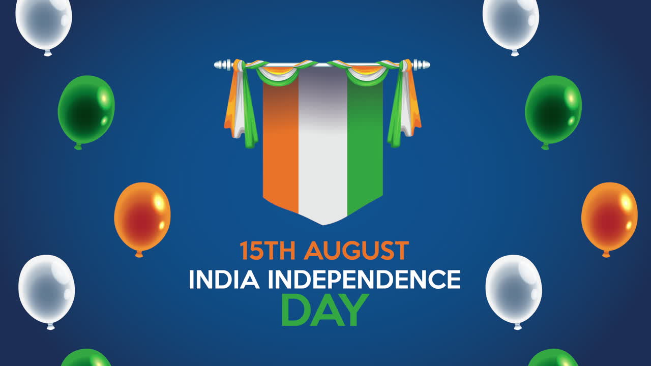 día de la independencia de la india con decoración de bandera colgada y globos de helio