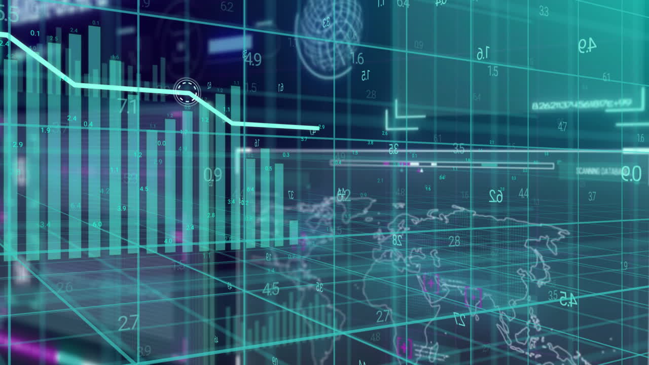 Animation of data processing over black background