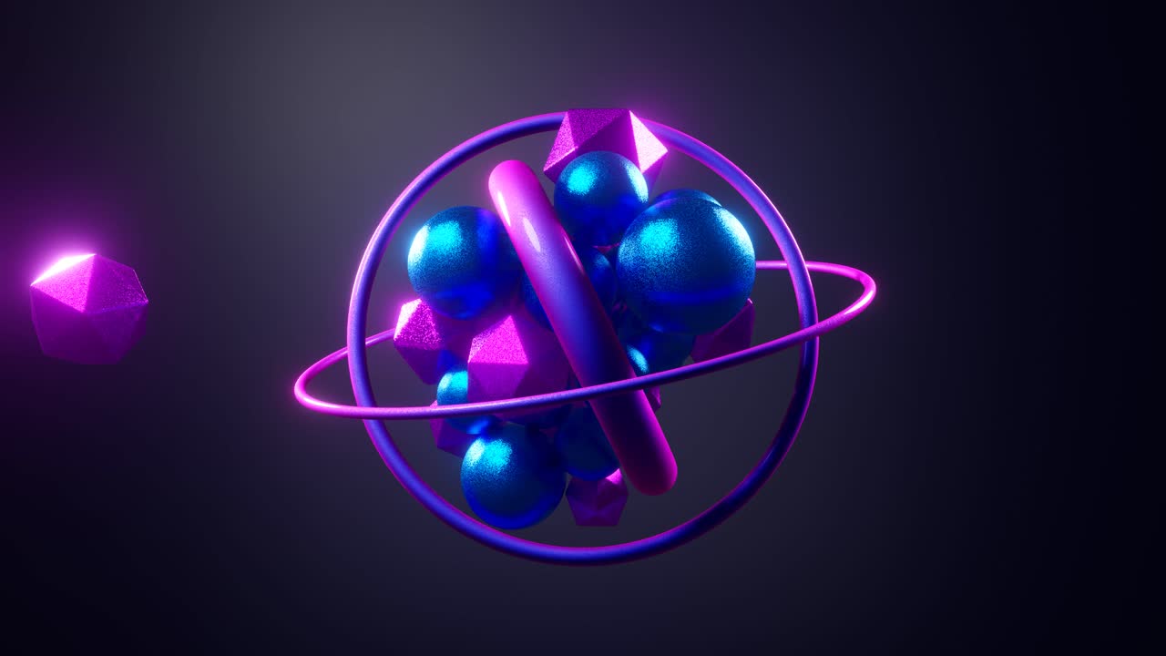 Vibrant Abstract 3D Composition with Metallic Geometric Shapes