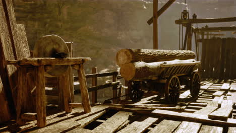 old-fashioned lumber mill scene