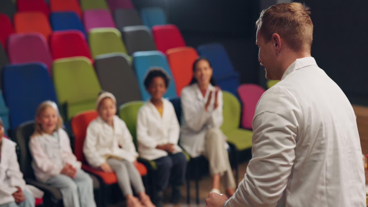 Chemistry, scientist and children with fire