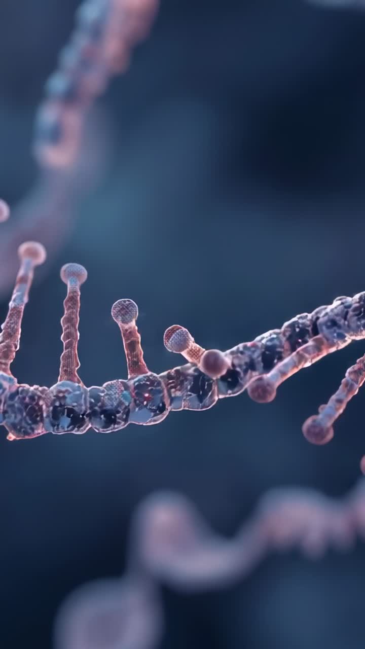Vertical video: Pulling camera back showing helix rotating under microscope revealing stalks and c