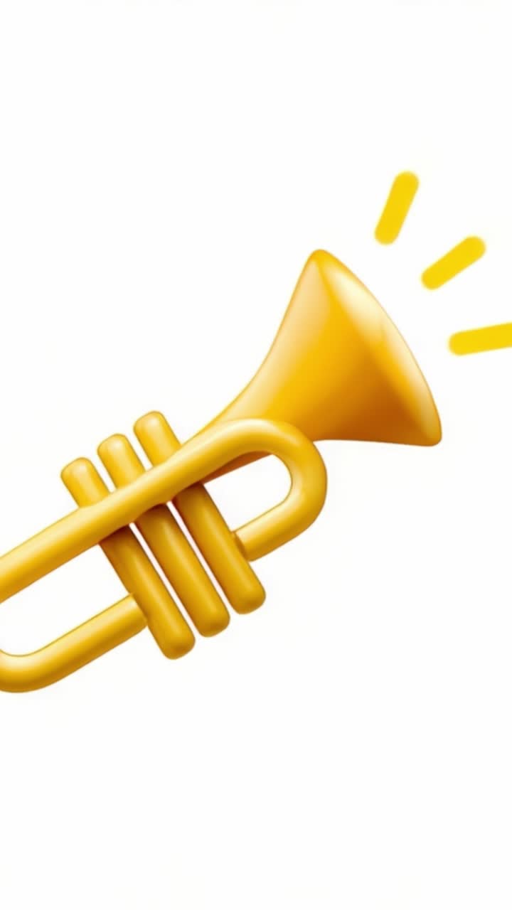 Icona di tromba gialla allegra che emette onde sonore luminose in un design minimalista, perfetta per temi e rappresentazioni musicali, di celebrazione e festivi.