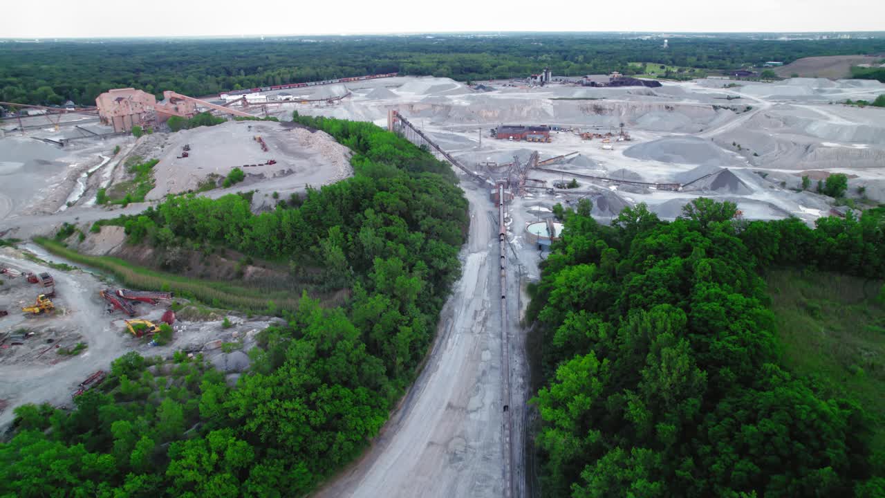 Aerial View of a Large Industrial Quarry and Aggregate Production Site