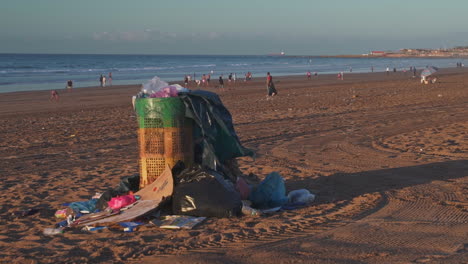 trash bin in ain diab beach in casablanca morocco