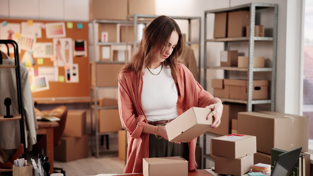 Joven empaquetando productos para envío de tienda online.