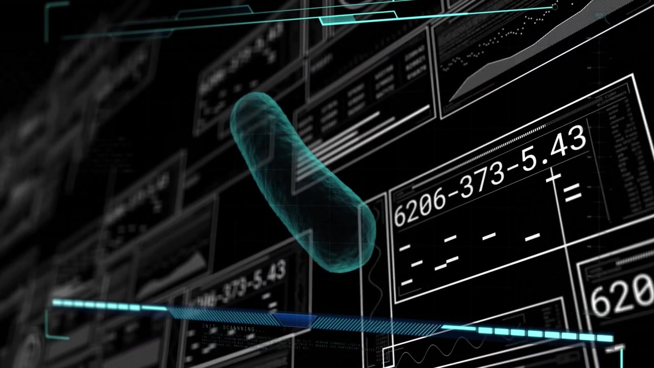 Capsule hologram appearing centered rotating and drifting showing panels and progressbar in HUD