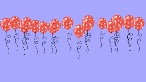 Animation-Roter-Luftballons-Mit-Sternen,-Die-Auf-Violettem-Hintergrund-Hüpfen
