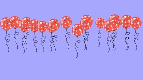 animation of red balloons with stars bouncing on purple background