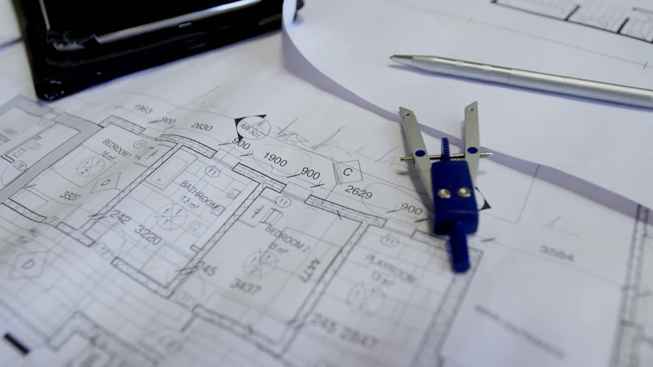 Compass with blueprint in workshop 4k